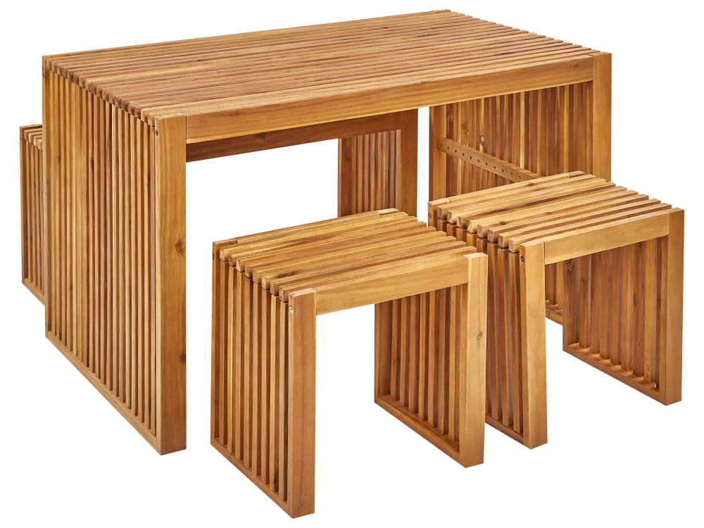 Set de salle à manger d'extérieur 4 personnes en bois d'acacia marron Set de salle à manger d'extérieur 4 personnes en bois d'acacia marron