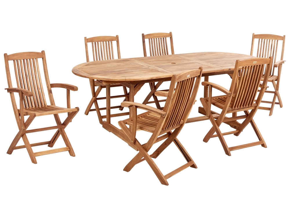 Set de salle à manger d'extérieur 6 personnes en bois d'acacia marron Set de salle à manger d'extérieur 6 personnes en bois d'acacia marron