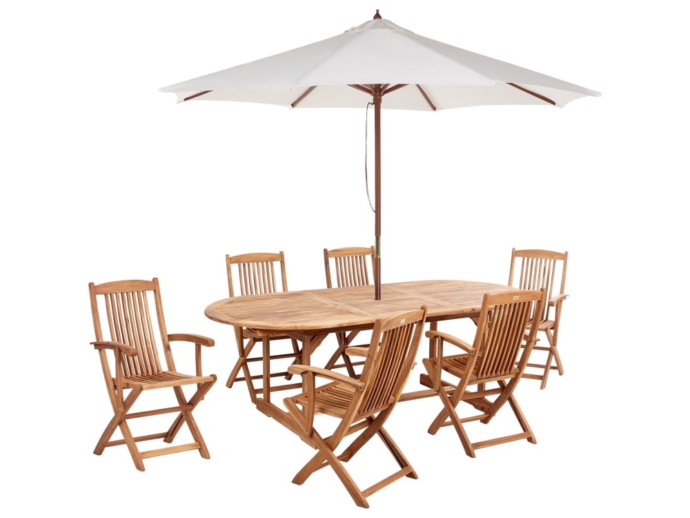 Set de salle à manger d'extérieur 6 personnes en bois d'acacia marron Set de salle à manger d'extérieur 6 personnes en bois d'acacia marron