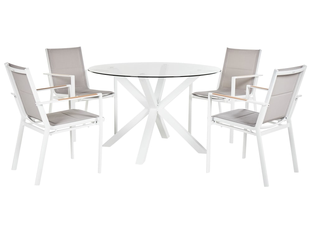 Set de salle à manger d'extérieur 4 personnes en aluminium blanc Set de salle à manger d'extérieur 4 personnes en aluminium blanc