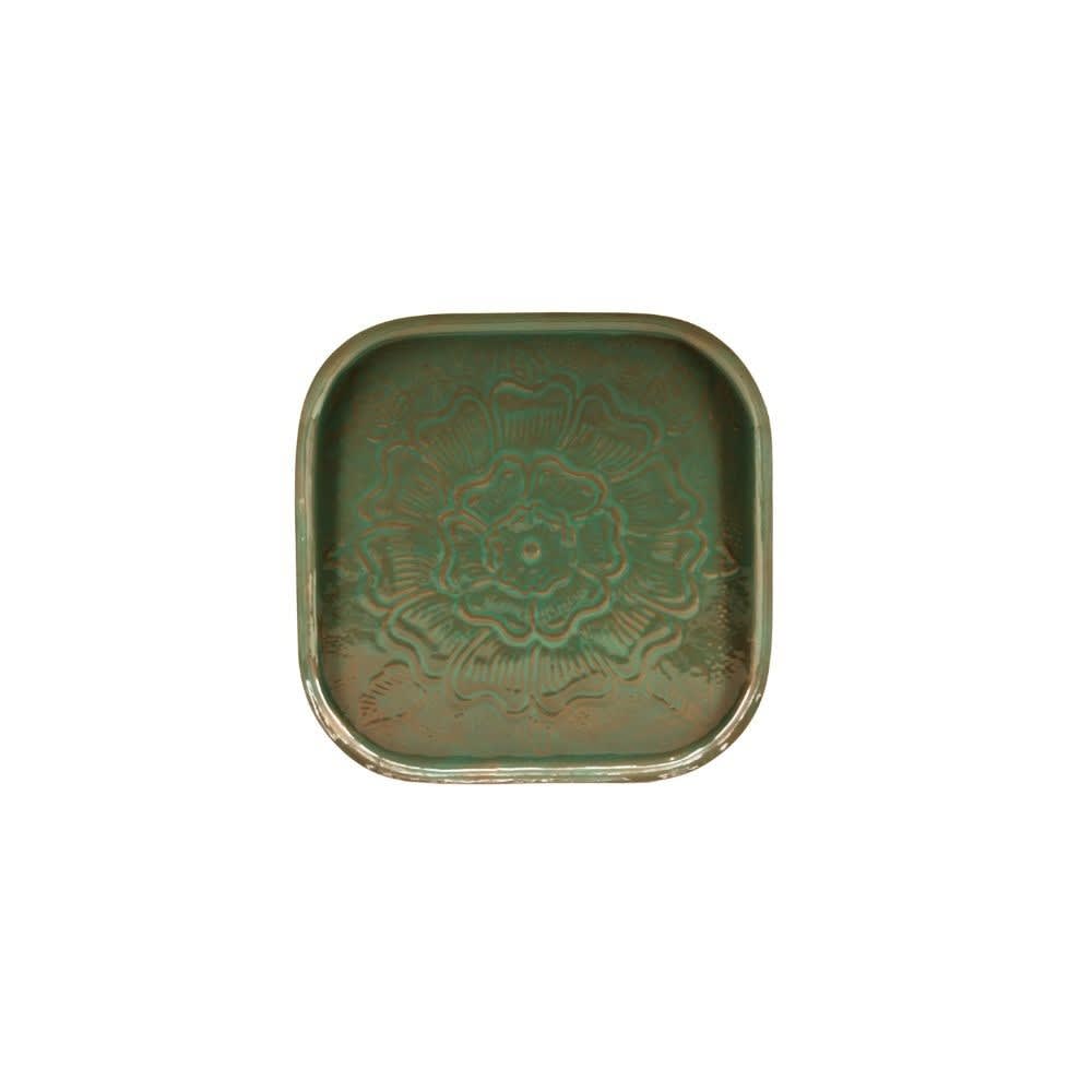 Plateau en fer avec motifs en relief vert 26cm