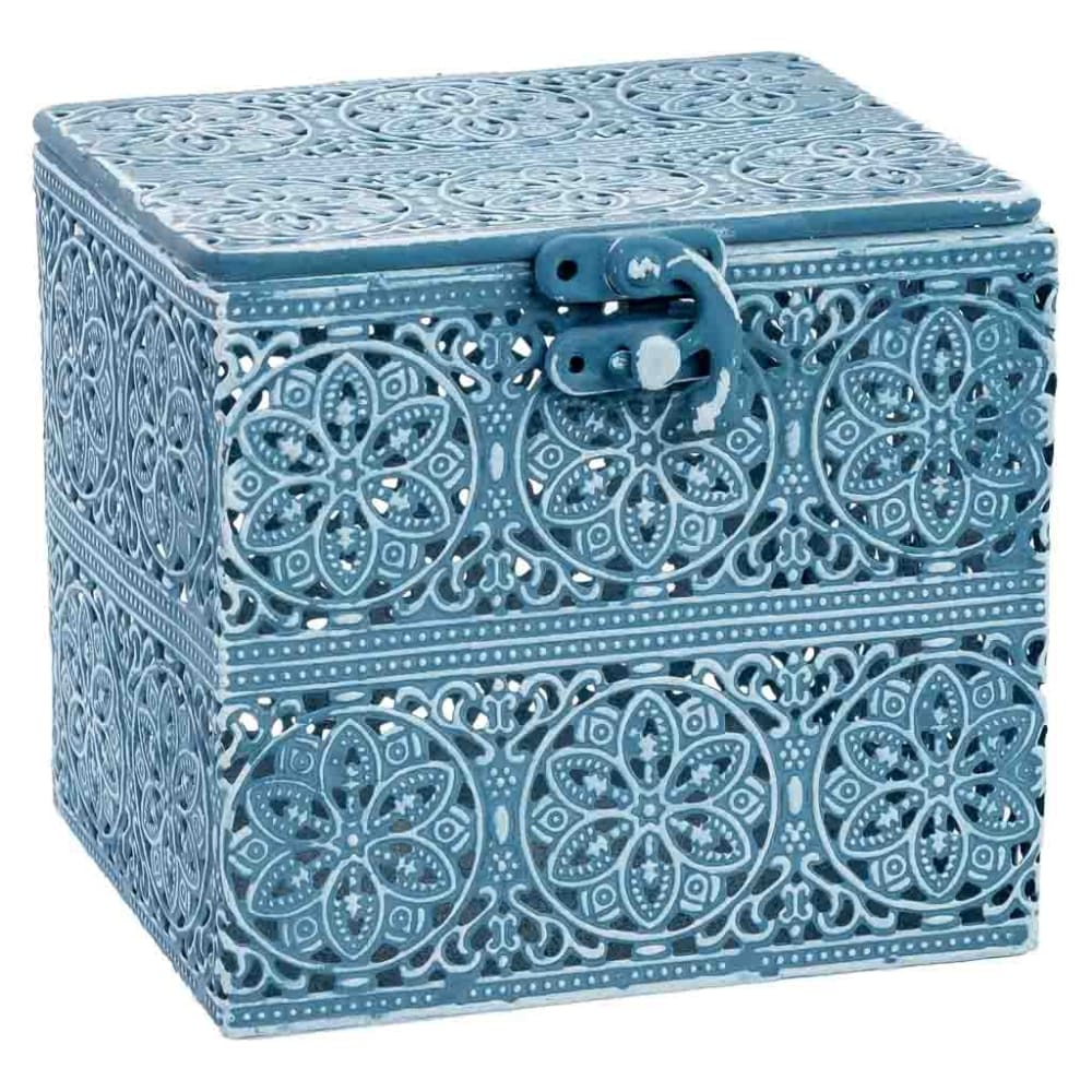 Boîte en métal bleue 13x13x12 cm Boîte en métal bleue 13x13x12 cm