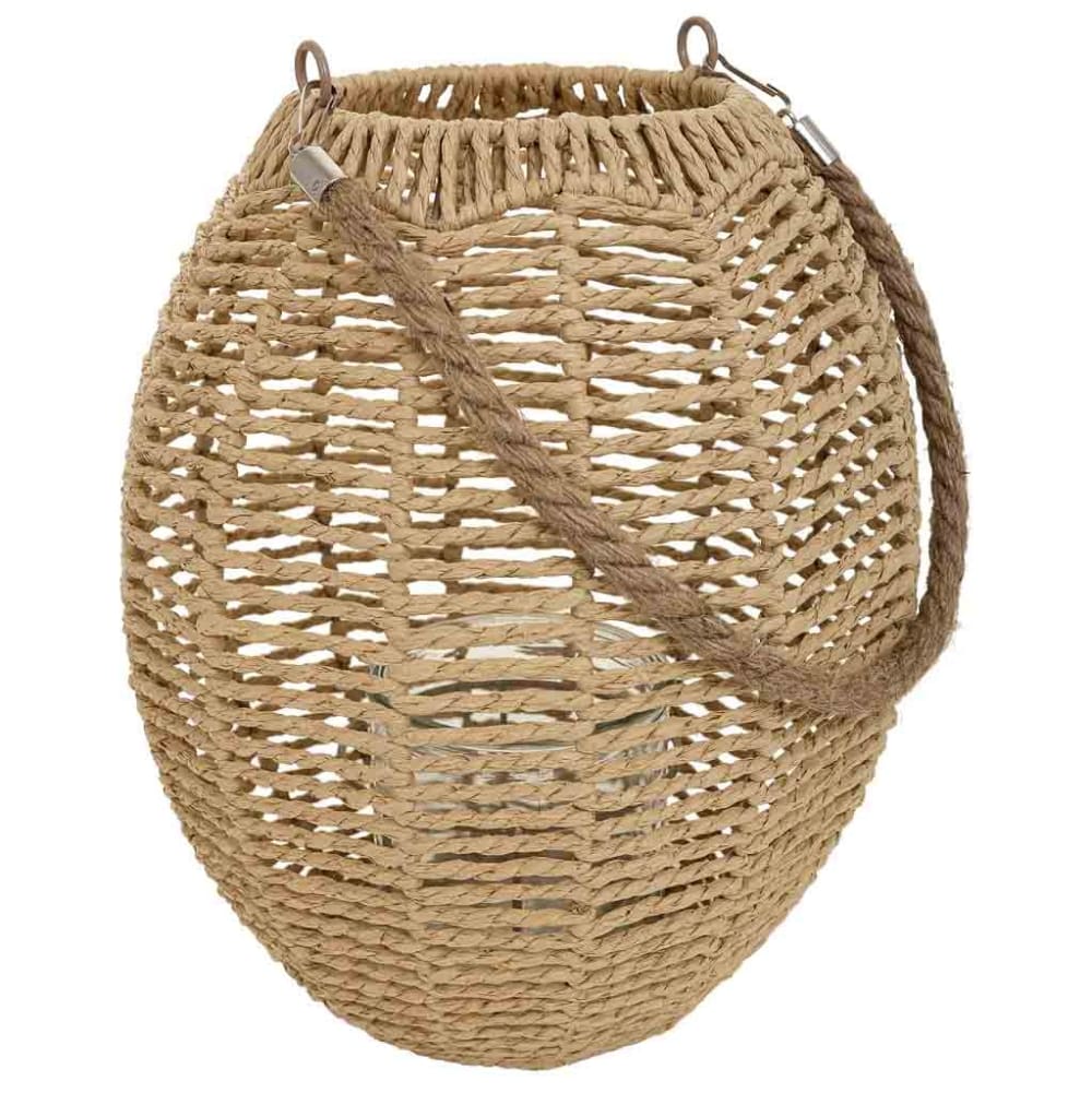 Wanderlust deco Kerzenhalter-Laterne aus Metall und Papierseil d26x28 cm, Beige style exotic Beige Papier