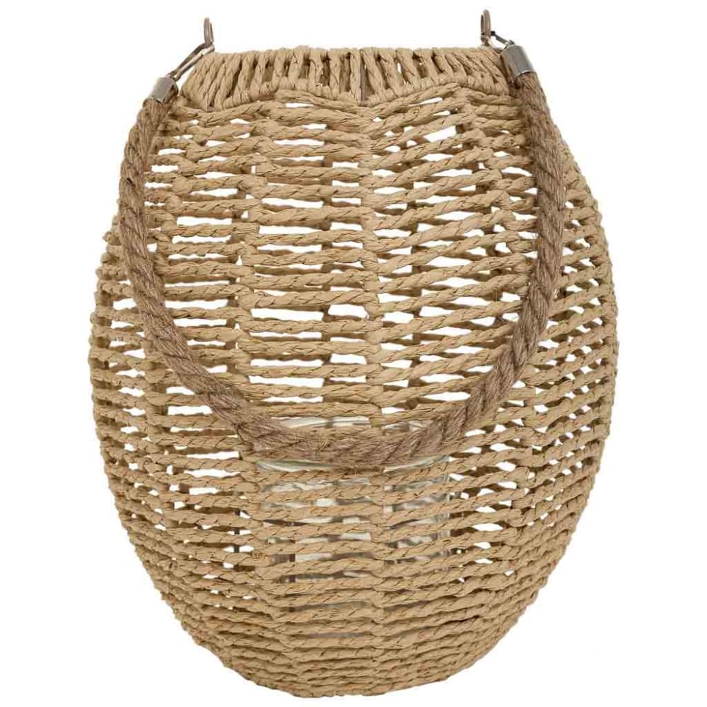 Kerzenhalter-Laterne aus Metall und Papierseil d26x28 cm, Beige -