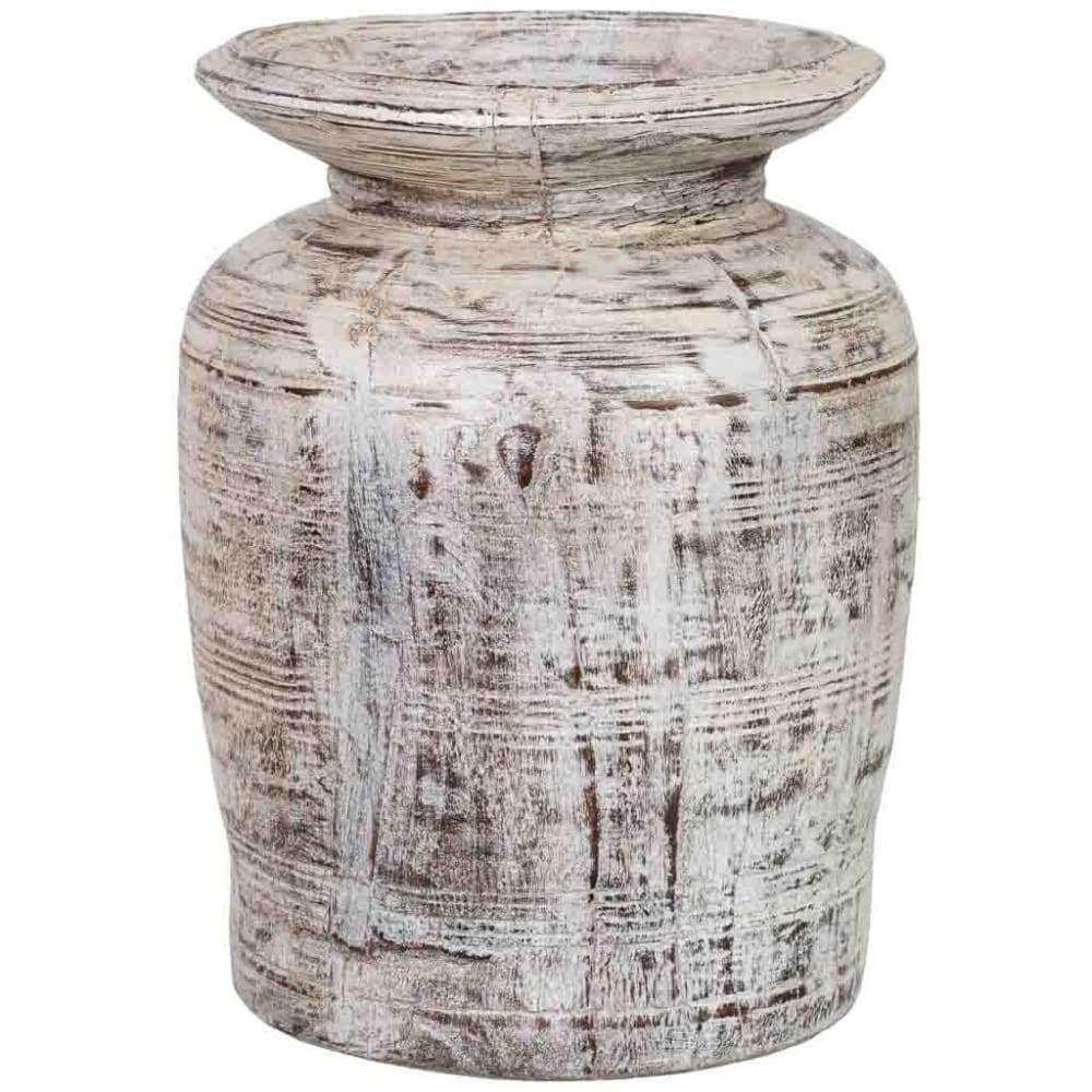 Wanderlust deco Vase aus Holz handbemalt 25x25x38 cm aschgrau style landhaus - Holz