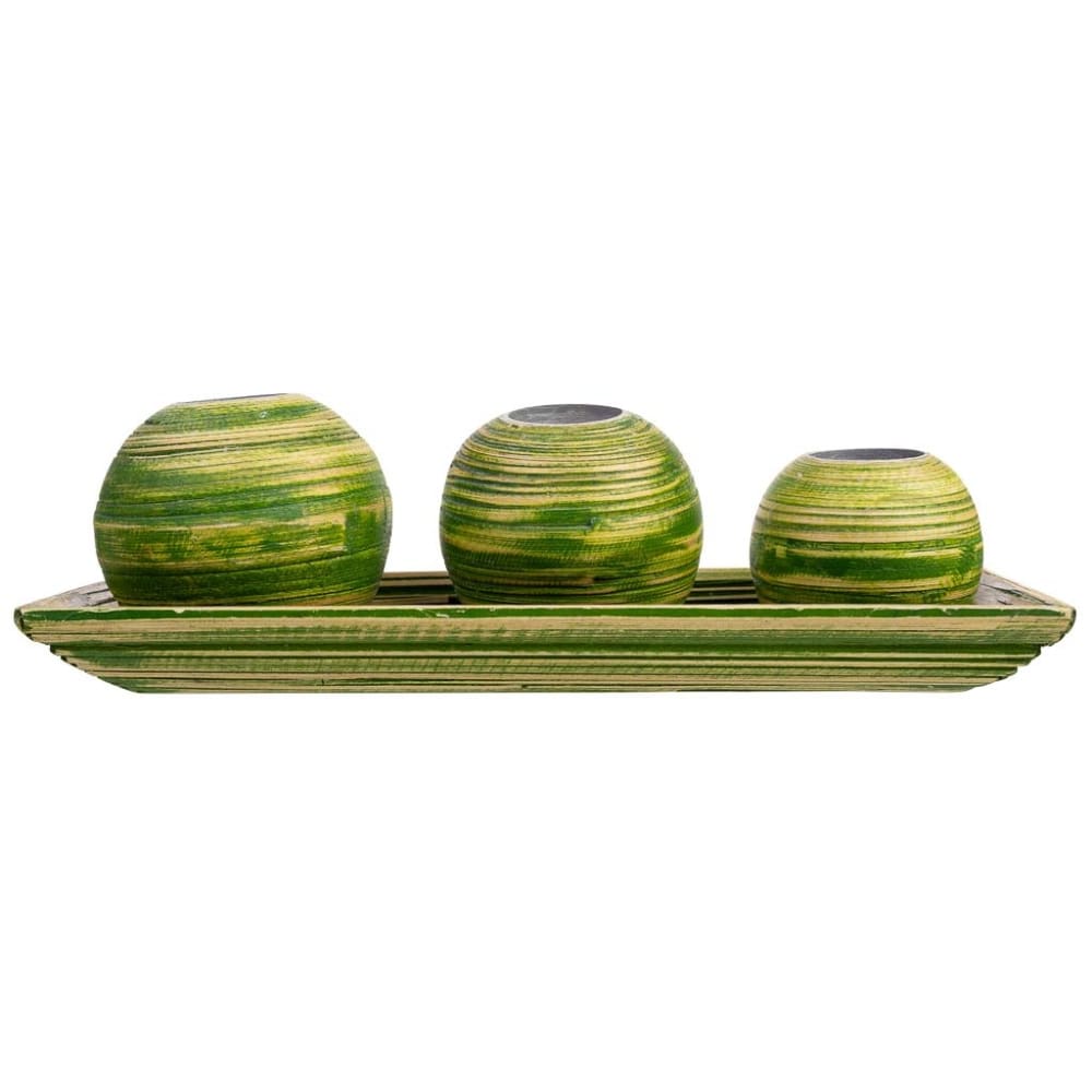 Jeu plateau et 3 photophores en bois de bambou vert 33x13x3 cm — vue 3