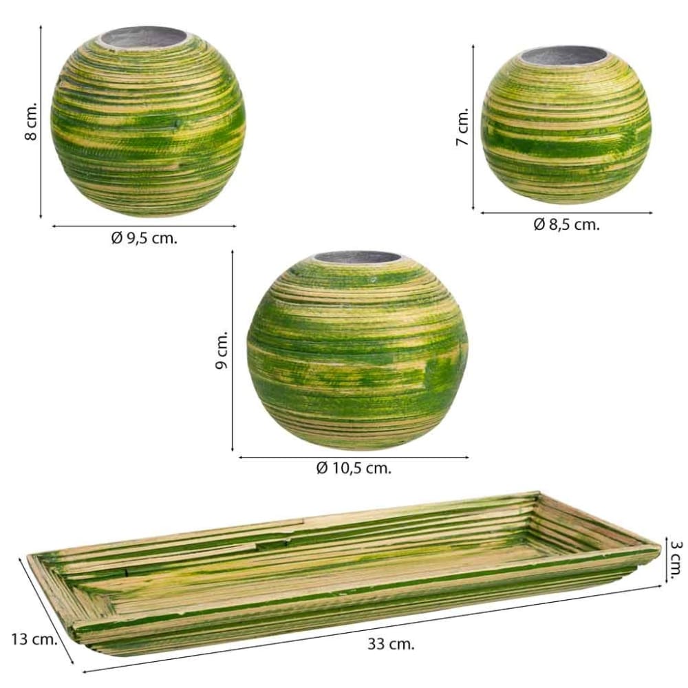 Jeu plateau et 3 photophores en bois de bambou vert 33x13x3 cm — vue 4