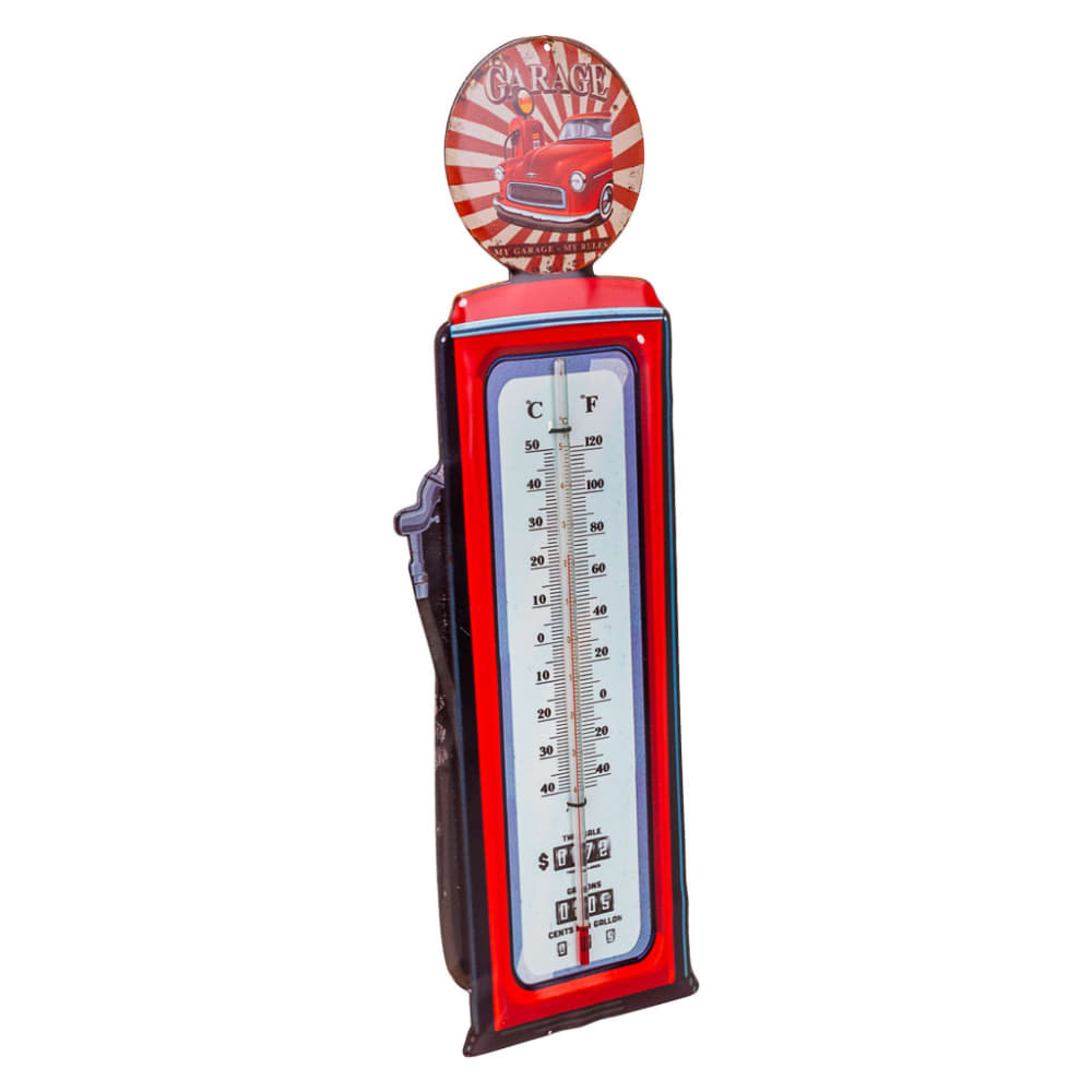 termometro de pared de metal rojo 48x15x1 cm