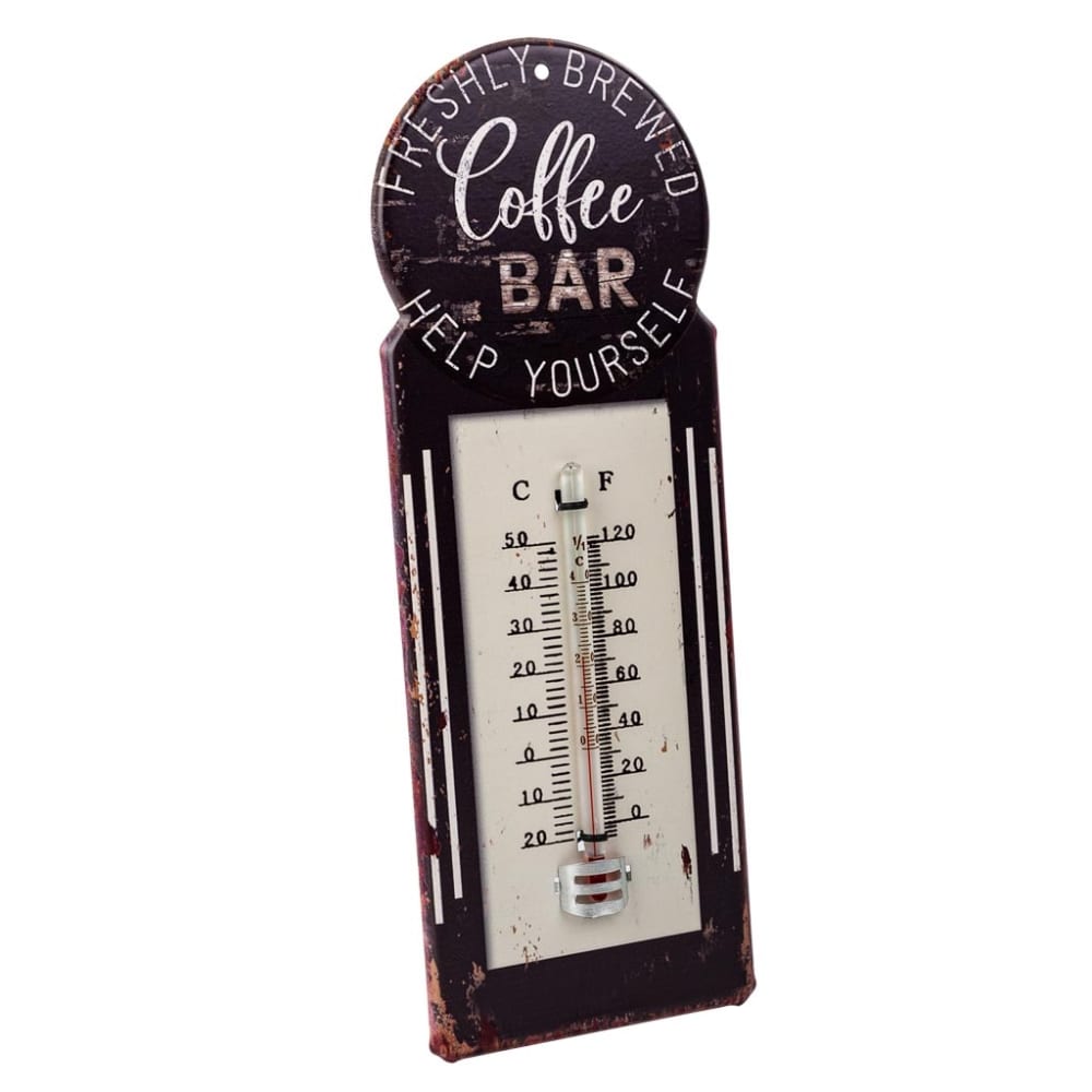 Thermomètre mural en métal noir 29x10x1 cm