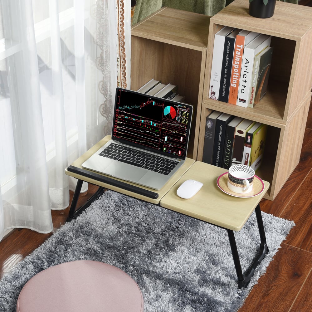 Klappbarer Nachttisch-Laptop-Tisch, Metall Eiche und Schwarz -