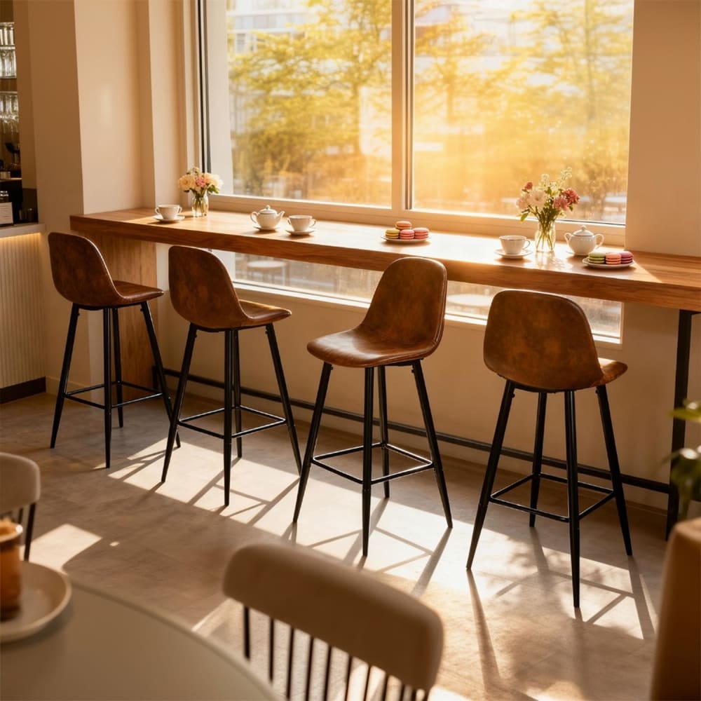 Lot de 6 tabourets de bar en suède avec repose-pieds, marron
