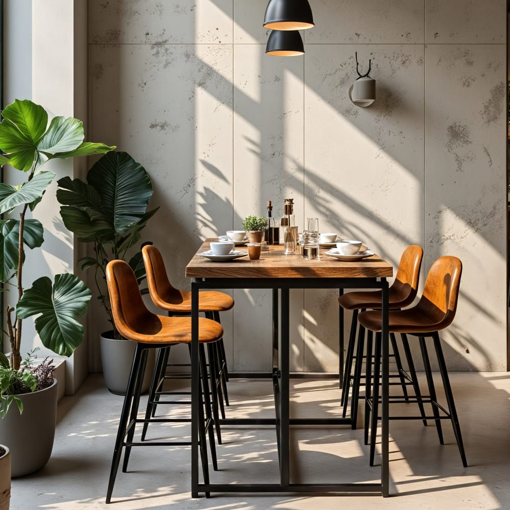 4er-Set Barhocker aus Wildleder mit Fußstütze, braun - Maisons Du