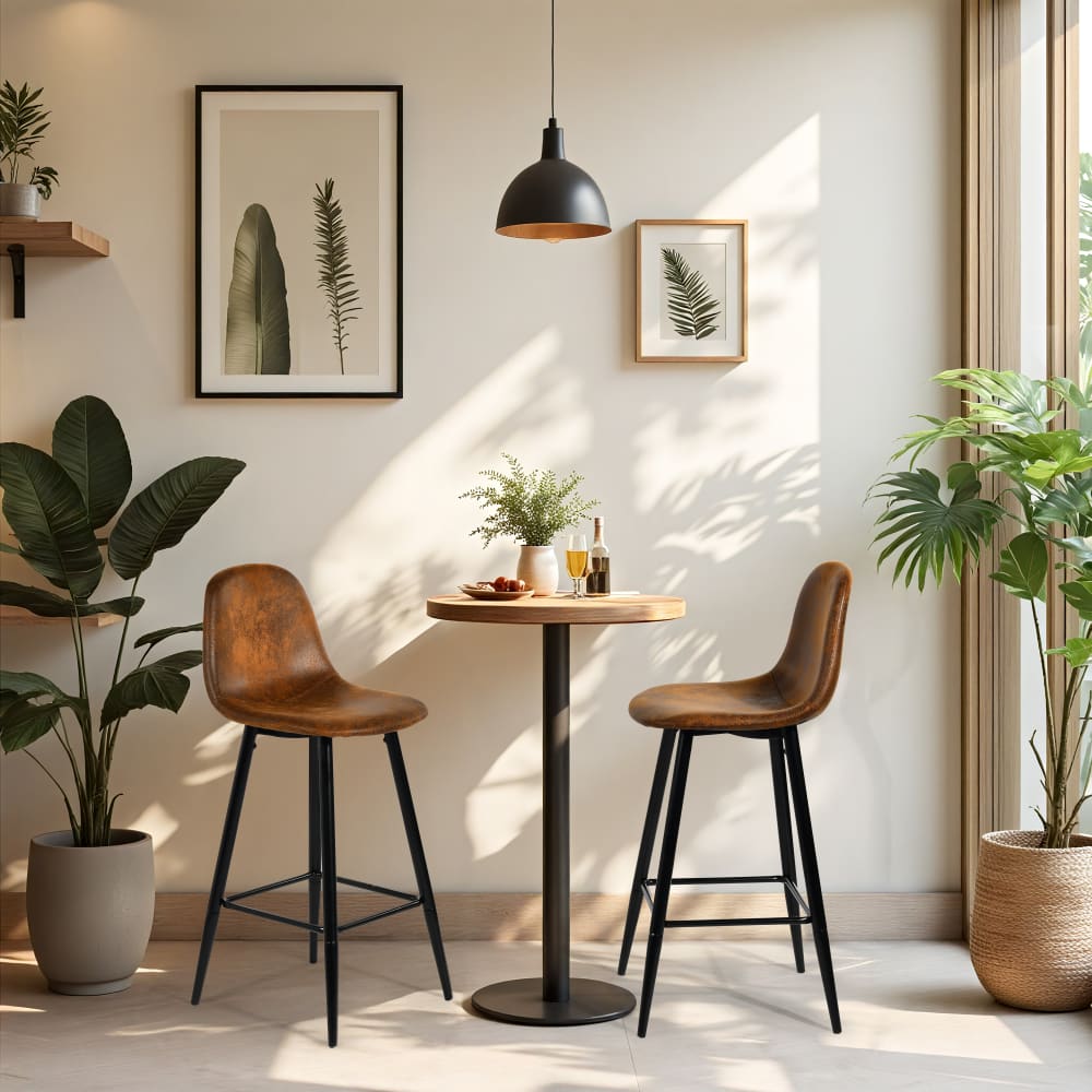 2er-Set Barhocker aus Wildleder mit Fußstütze, braun - Maisons Du