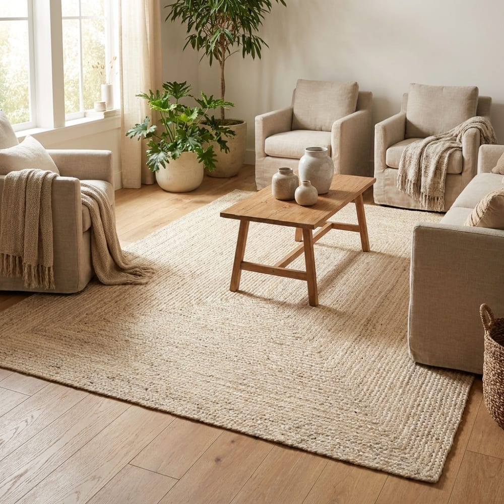 Tapis en jute fait main ecru 60x90cm — vue 3