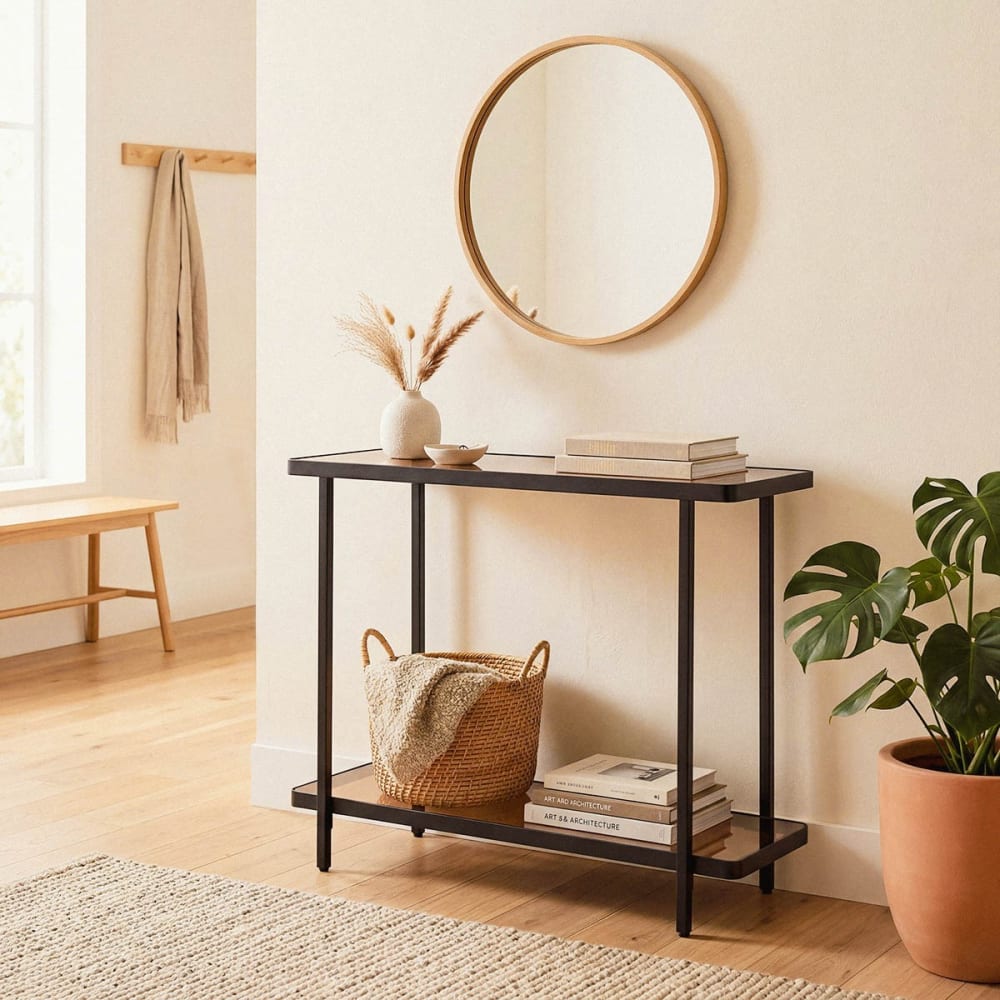 Konsole mit zwei Ablagen aus getöntem Glas B80 cm - Schwarz -