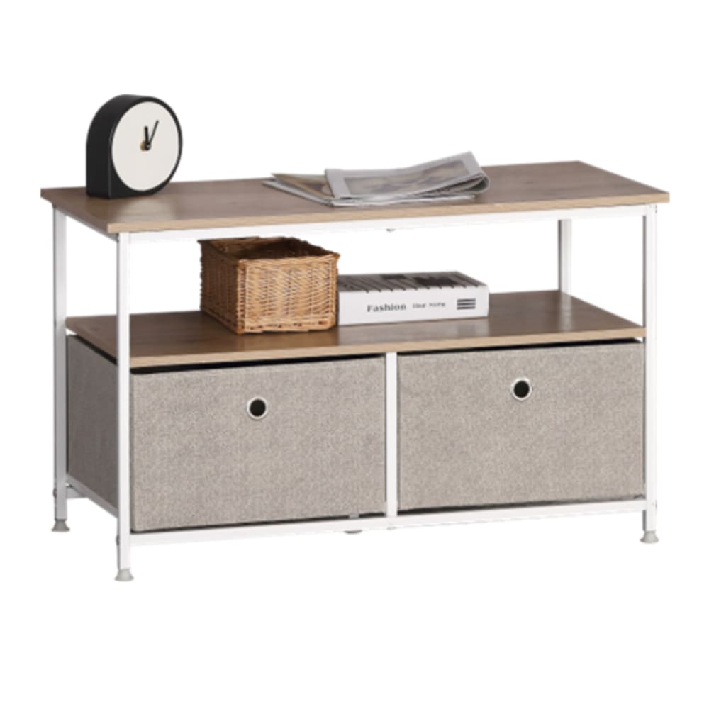 Table basse 2 tiroirs et 2 tablettes décor chêne clair l80 cm Table basse 2 tiroirs et 2 tablettes décor chêne clair l80 cm