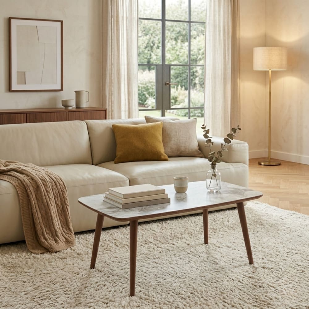Couchtisch mit rechteckiger Platte in weißer Marmoroptik L100 cm