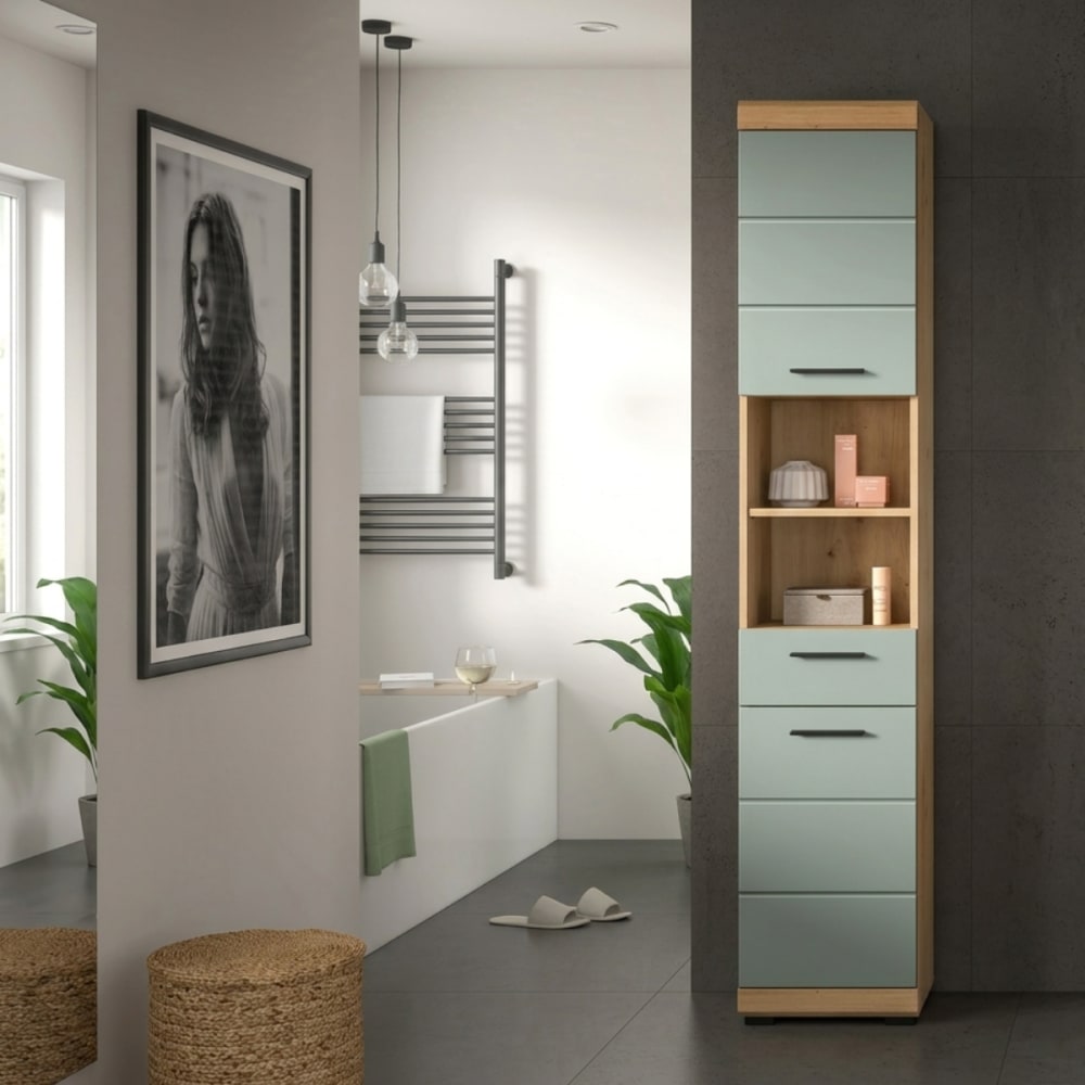 Badezimmerschrank 2 Türen 1 Schublade H191 cm - Grün - Maisons Du