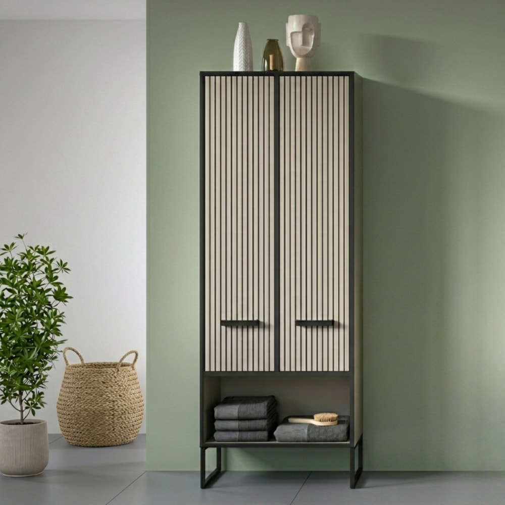 Badezimmerschrank mit 2 Türen und 2 Nischen, Kaschmir H159 cm -