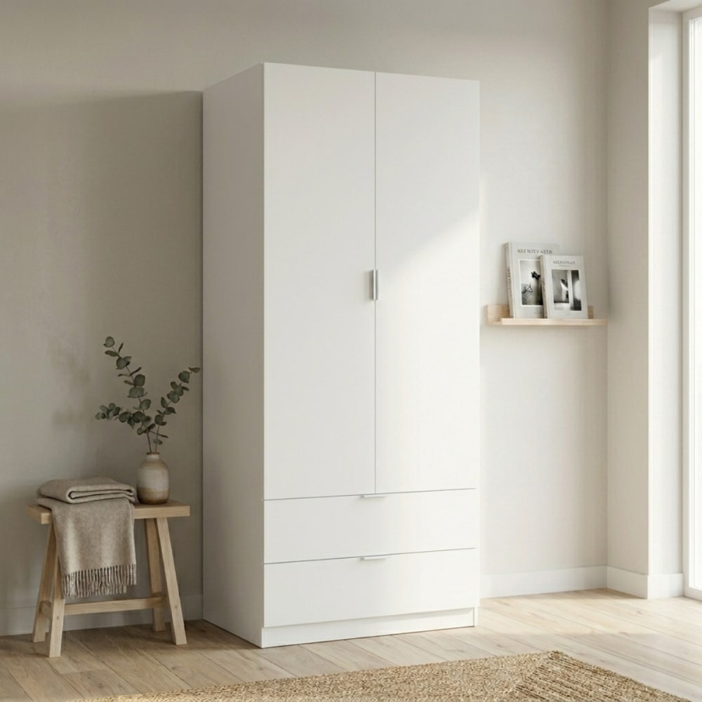Schrank 2 Türen 2 Schubladen, H180 cm - Weiß - Maisons Du Monde