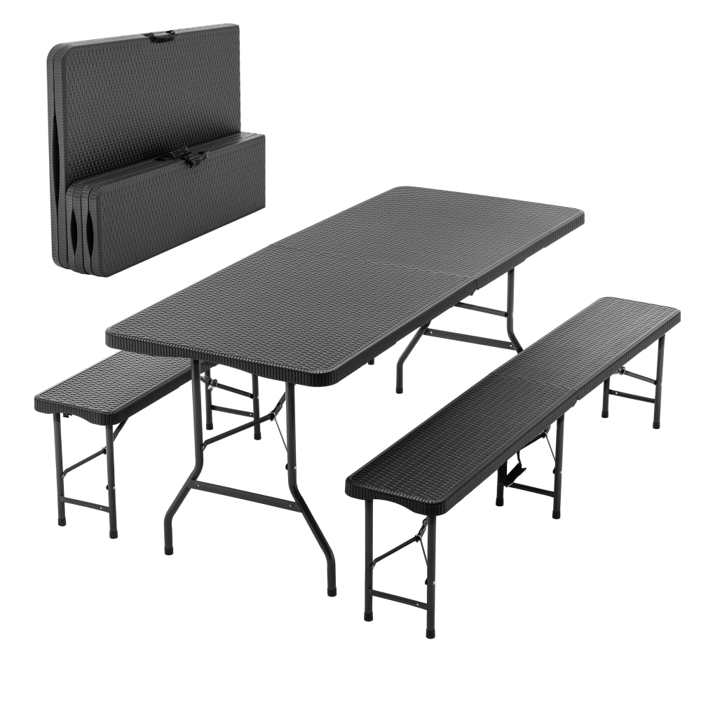 Urban Cocon Picknicktisch klappbar 180cm mit 2 Bänken Camping-Set, Schwarz Schwarz Pvc - Polyvinlychlorid