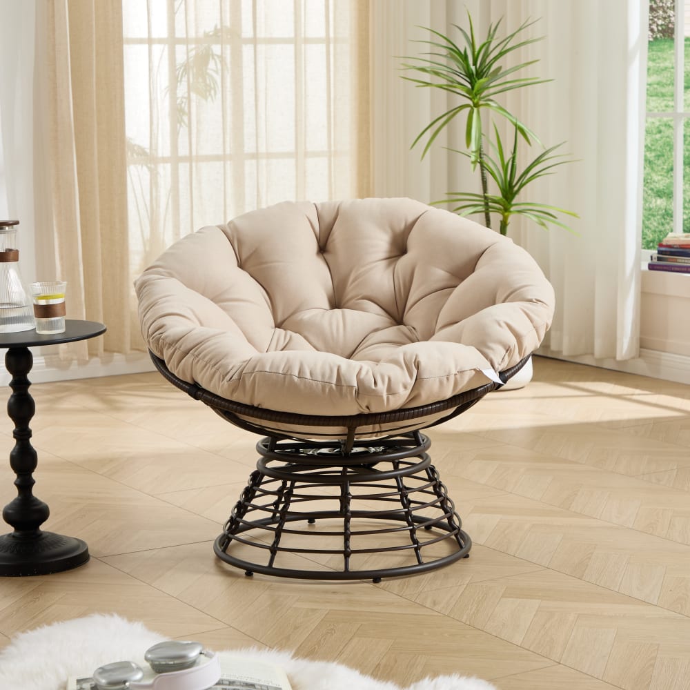 Papasan Sessel drehbar aus Polyrotan Lounge-Sessel mit Kissen,