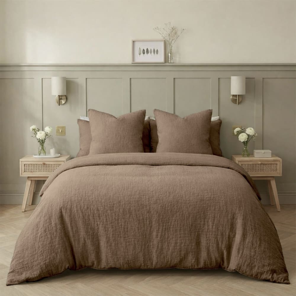Parure + taies 65x65 gaze de coton latte 240x220