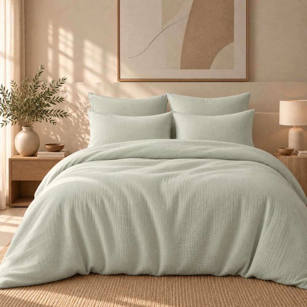 Febronie Bettwäsche-set (65x65) aus Baumwolle mandelgrün style classic chic Öko-Tex Zertifikat - Baumwolle