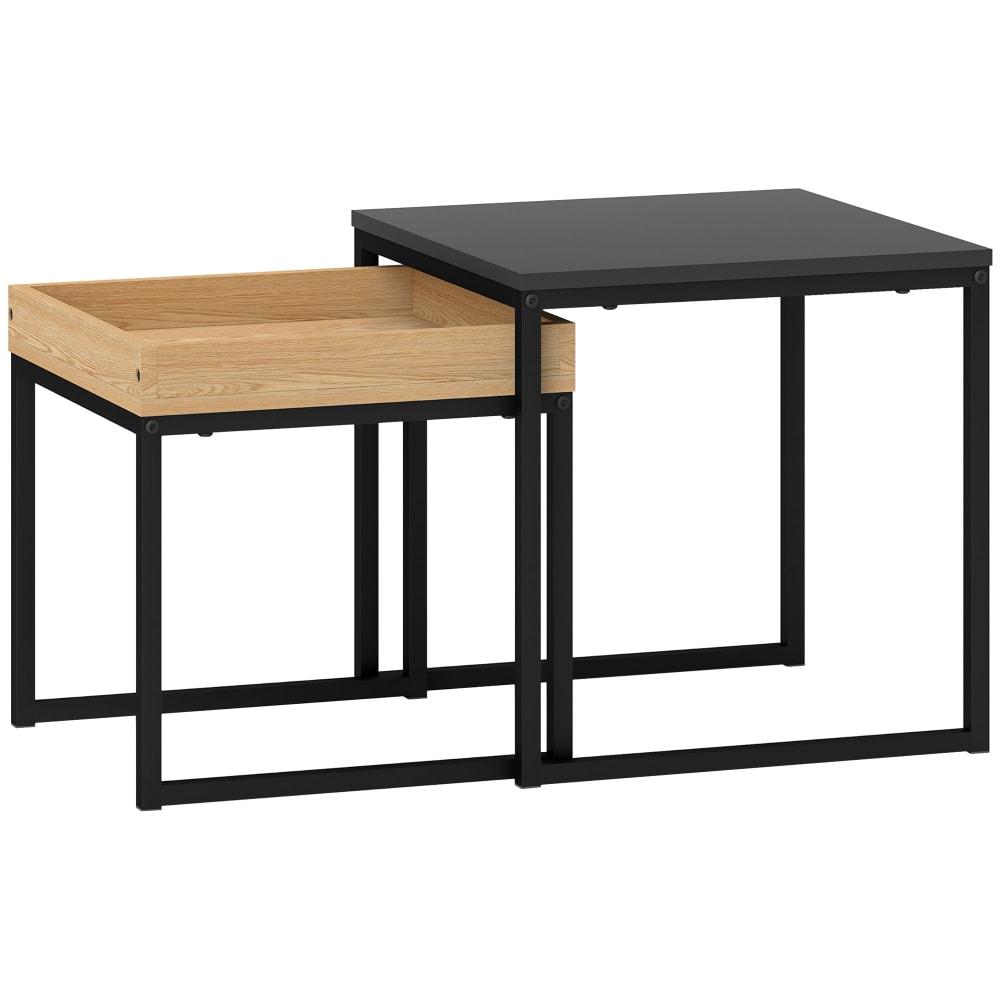 Lot de 2 tables basses gigognes carrées cadre en acier noir Lot de 2 tables basses gigognes carrées cadre en acier noir