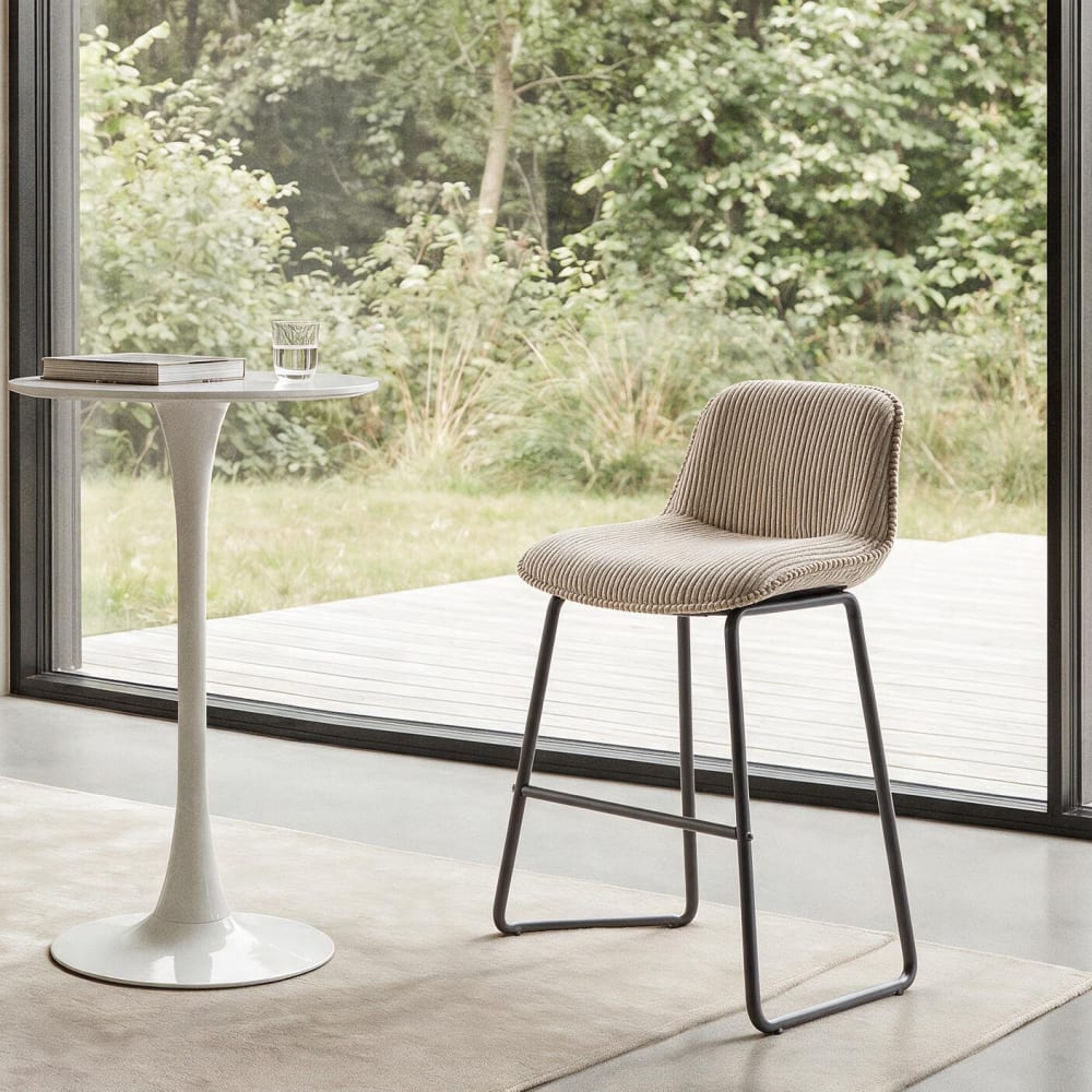Nordlys Barhocker (2er Set) aus Metall und Grauem Cord-Samt style modern Grau Öko-Tex Zertifikat Stoff