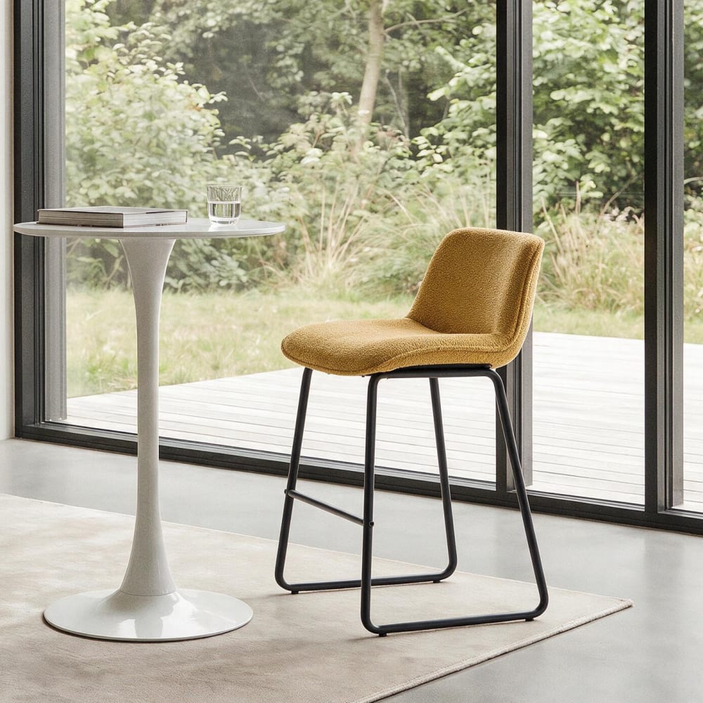 Nordlys Barhocker (2er Set) aus Metall und Gelbem Stoff style modern Gelb Öko-Tex Zertifikat Stoff
