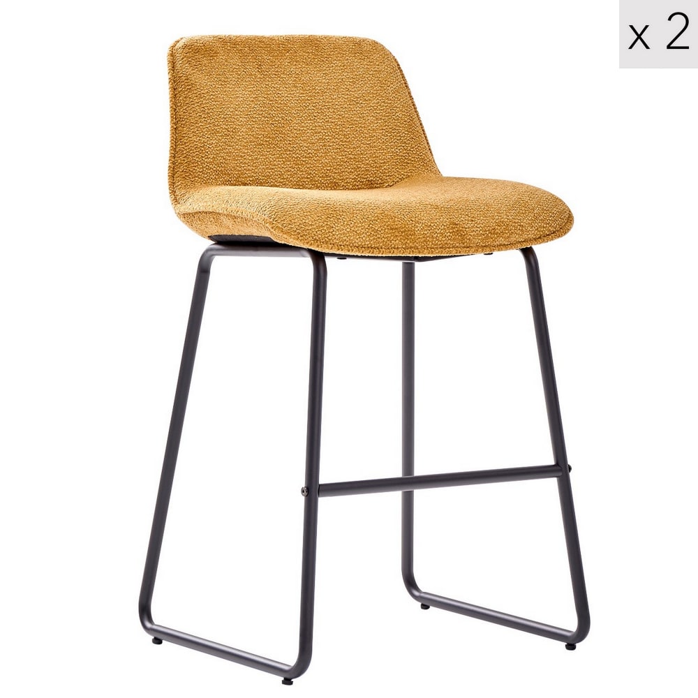 Lot de 2 tabourets de bar en métal et tissu jaune