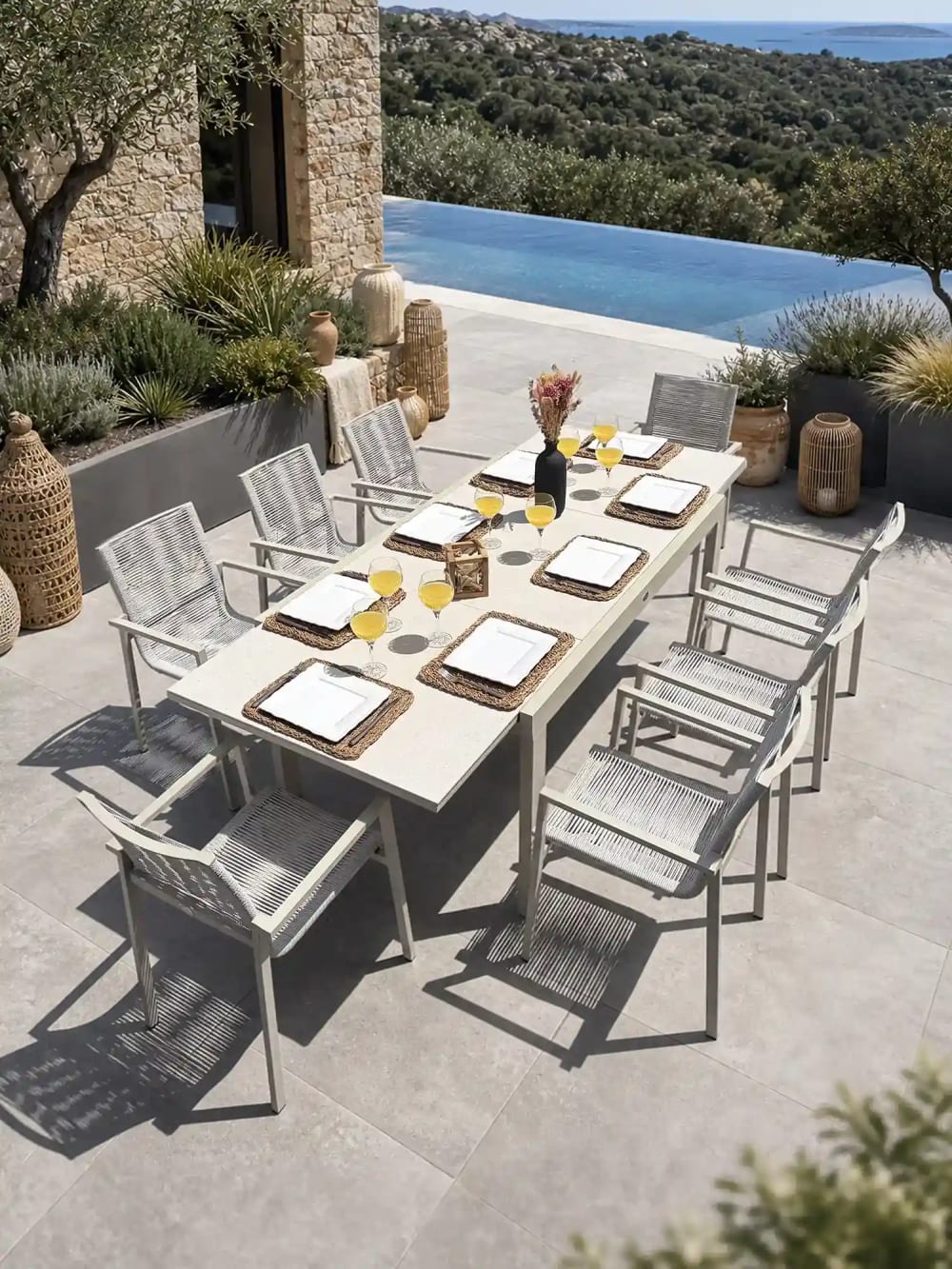 dcb garden Garten-Essgruppe für 8 Personen - Weiá style modern Beige Aluminium