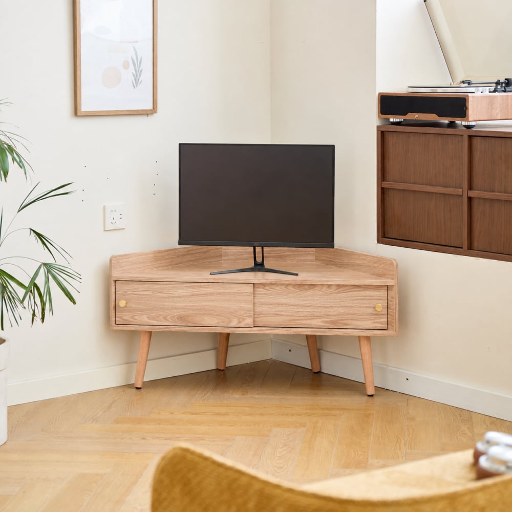 Nordlys Eck-TV-Schrank aus Holz mit 2 Schiebetüren Braun style seaside Braun Holz