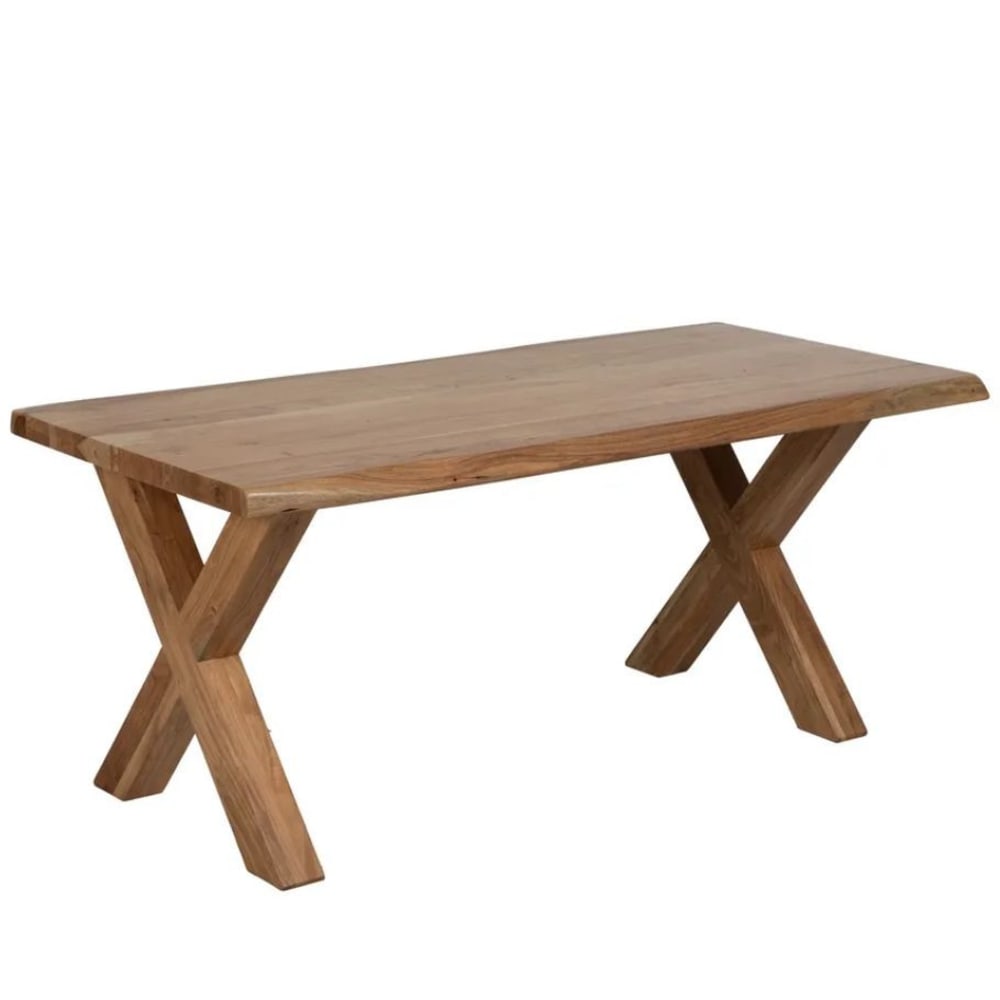 Table à manger bois acacia massif pieds croisés ajustables 180 cm