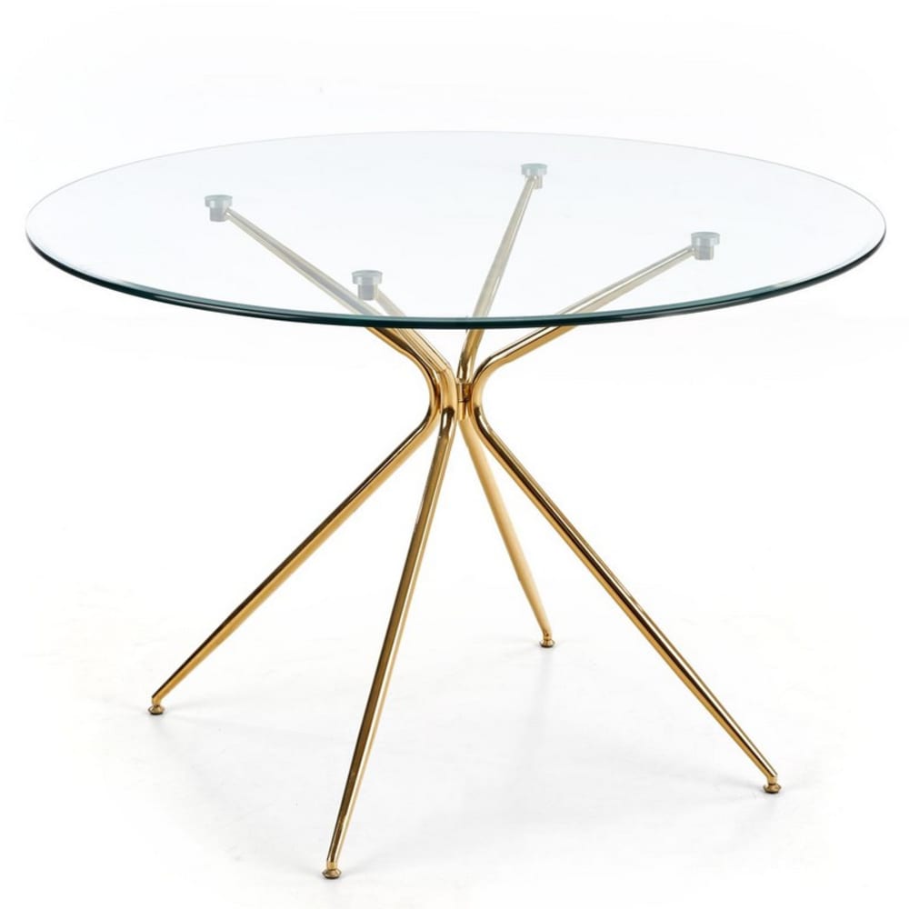 Table de salle à manger ronde verre et acier doré 110cm