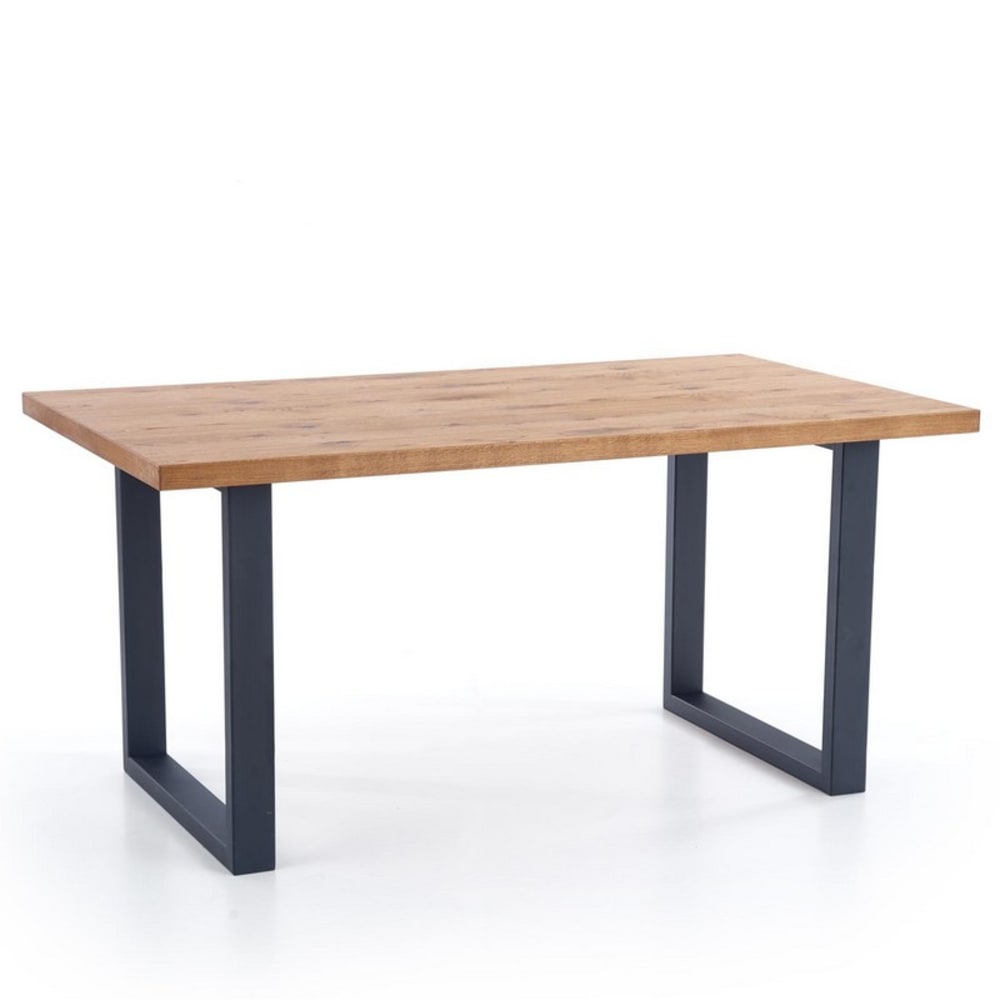 Table à manger extensible chêne clair et pieds acier noir 160-250cm