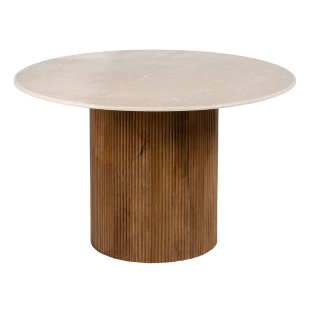 MSO Runder Esstisch aus cremefarbenem Marmor und geripptem Holzbein 120 cm style modern Beige Marmor