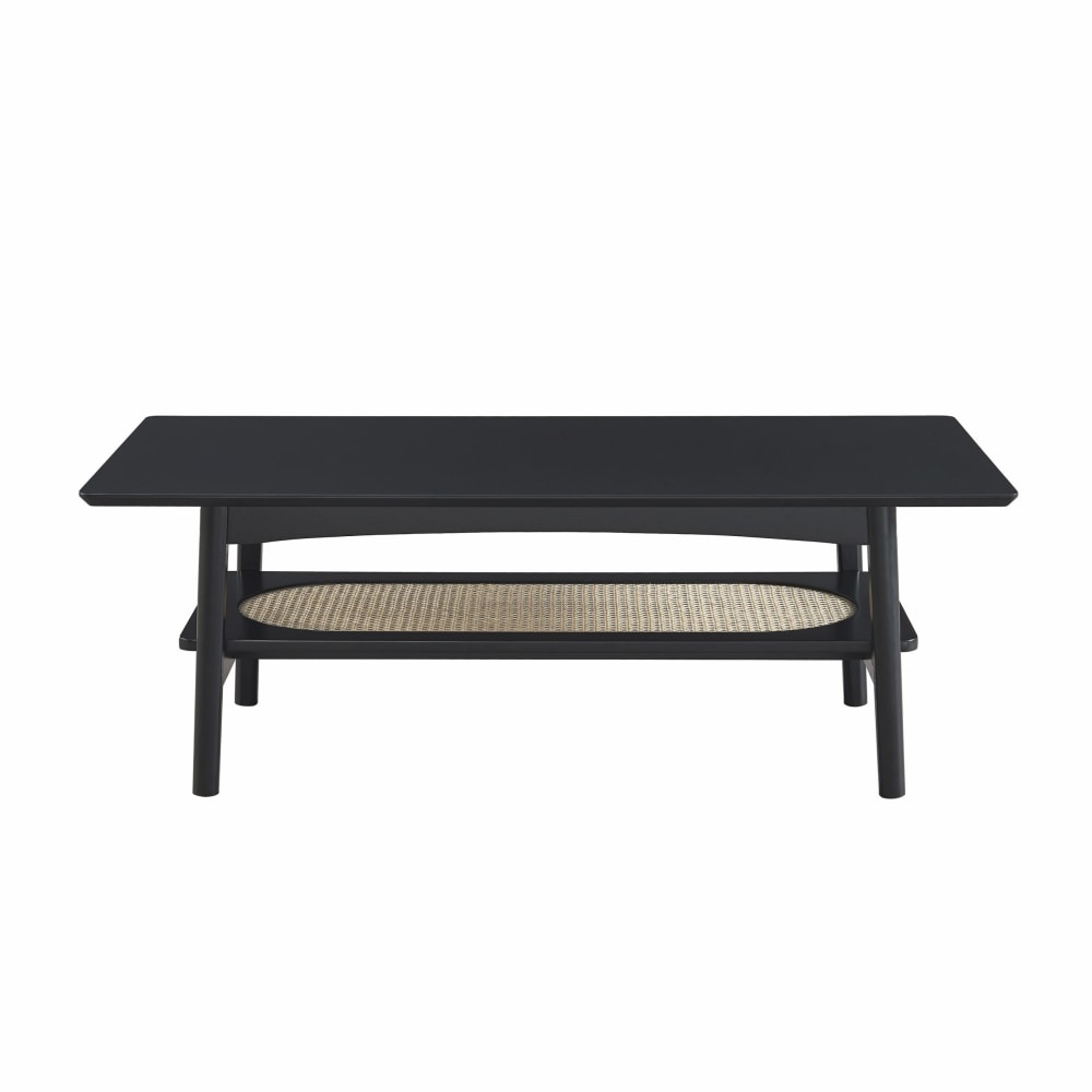 Table basse noire et cannage rotin