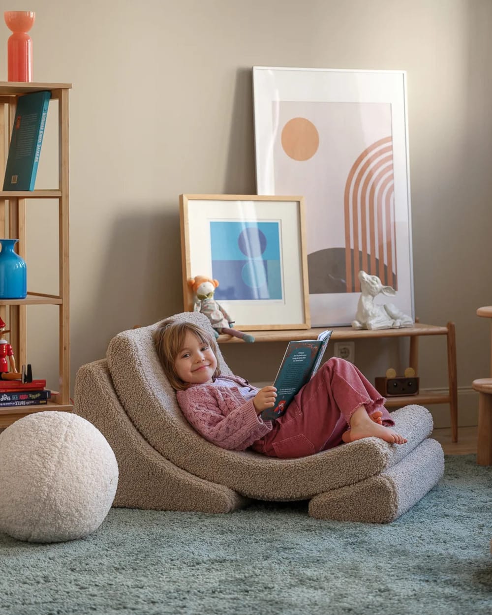 Mondsessel aus Teddy-Stoff 65 x 55 x 80 cm, Biscuit - Maisons Du