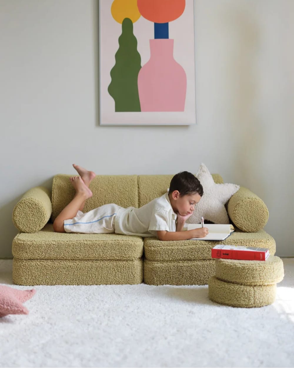 Modulares Sofa aus Teddy-Stoff 132 x 46 x 78 cm, Matcha - Maisons