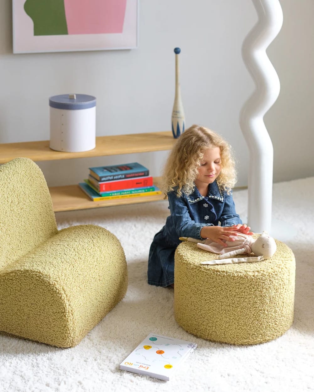 Pouf aus Teddy-Stoff 40 x 25 x 40 cm, Matcha - Maisons Du Monde
