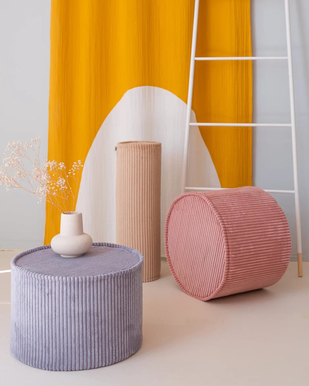 Pouf aus Breitcord 40 x 25 x 40 cm, Heidelbeerblau - Maisons Du
