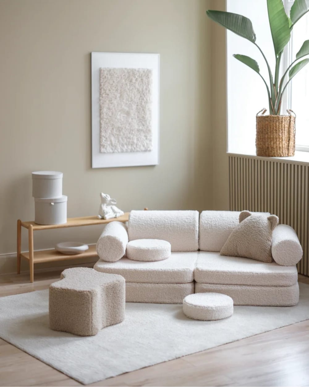 Modulares Sofa aus Teddy-Stoff 132 x 46 x 78 cm, Cremeweiß -