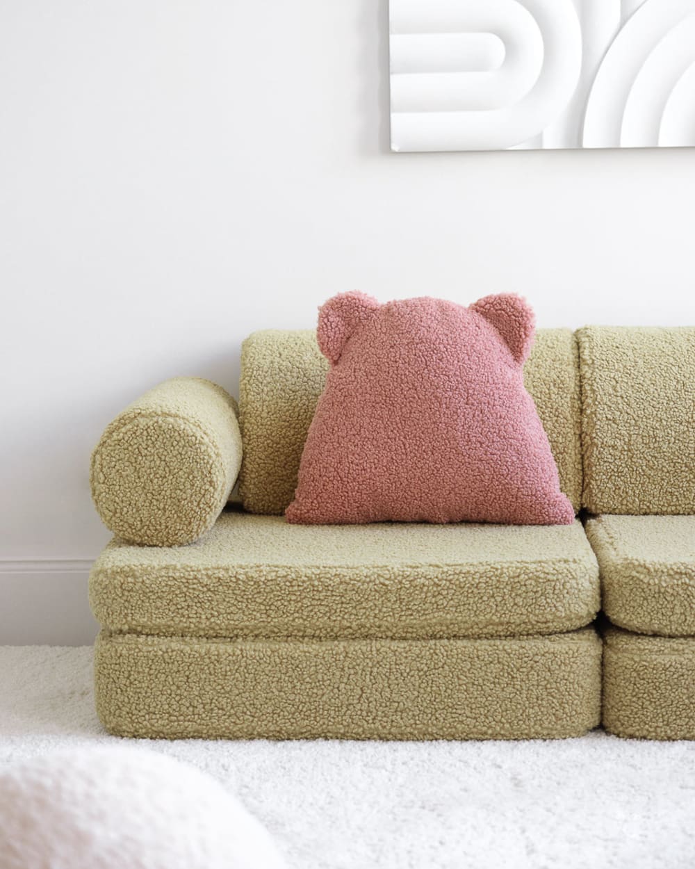 Bärenkissen aus Teddy-Stoff 37 x 40 x 15 cm, Guava Rosa - Maisons