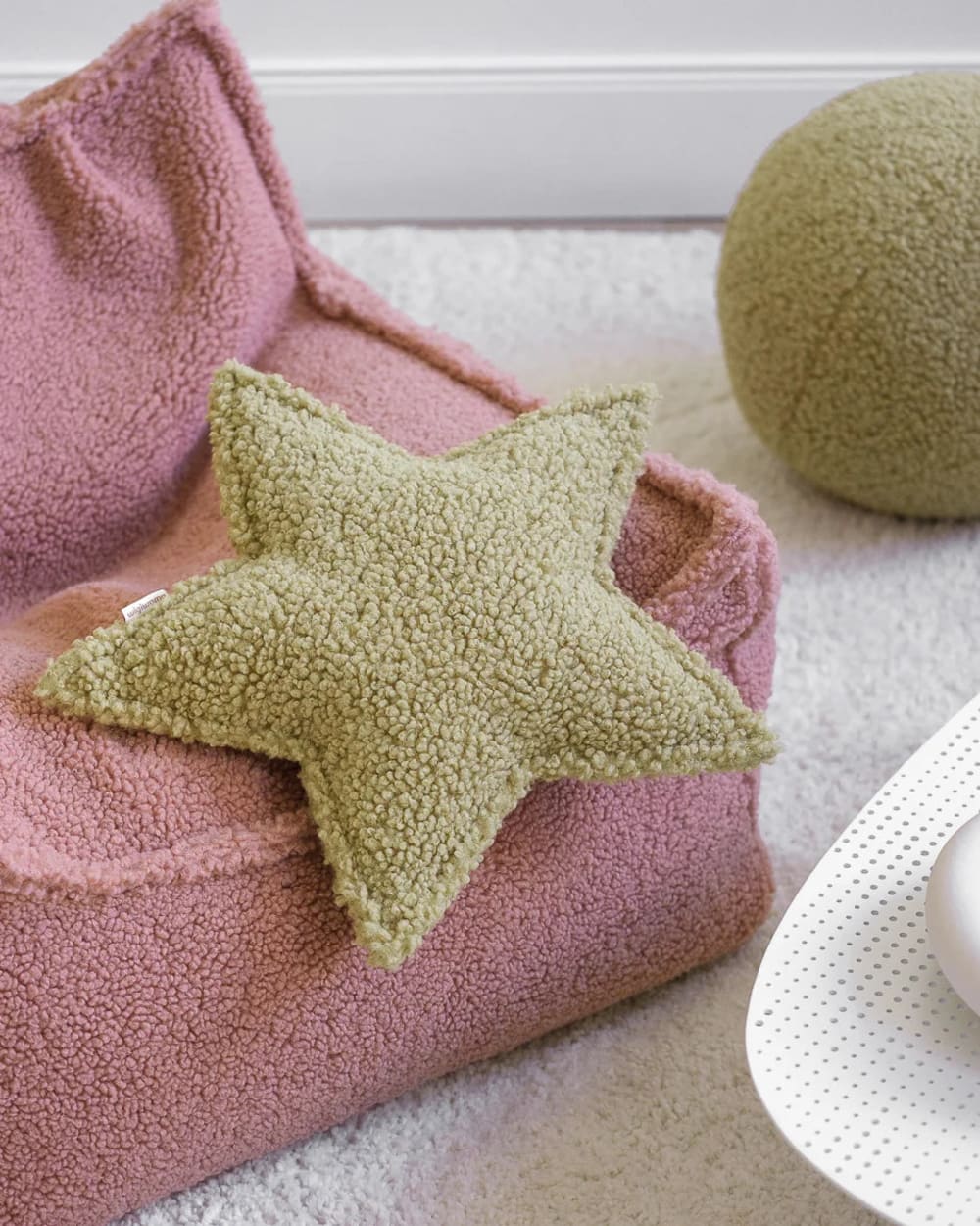 Sternkissen aus Teddy-Stoff 37 x 40 x 10 cm, Matcha - Maisons Du