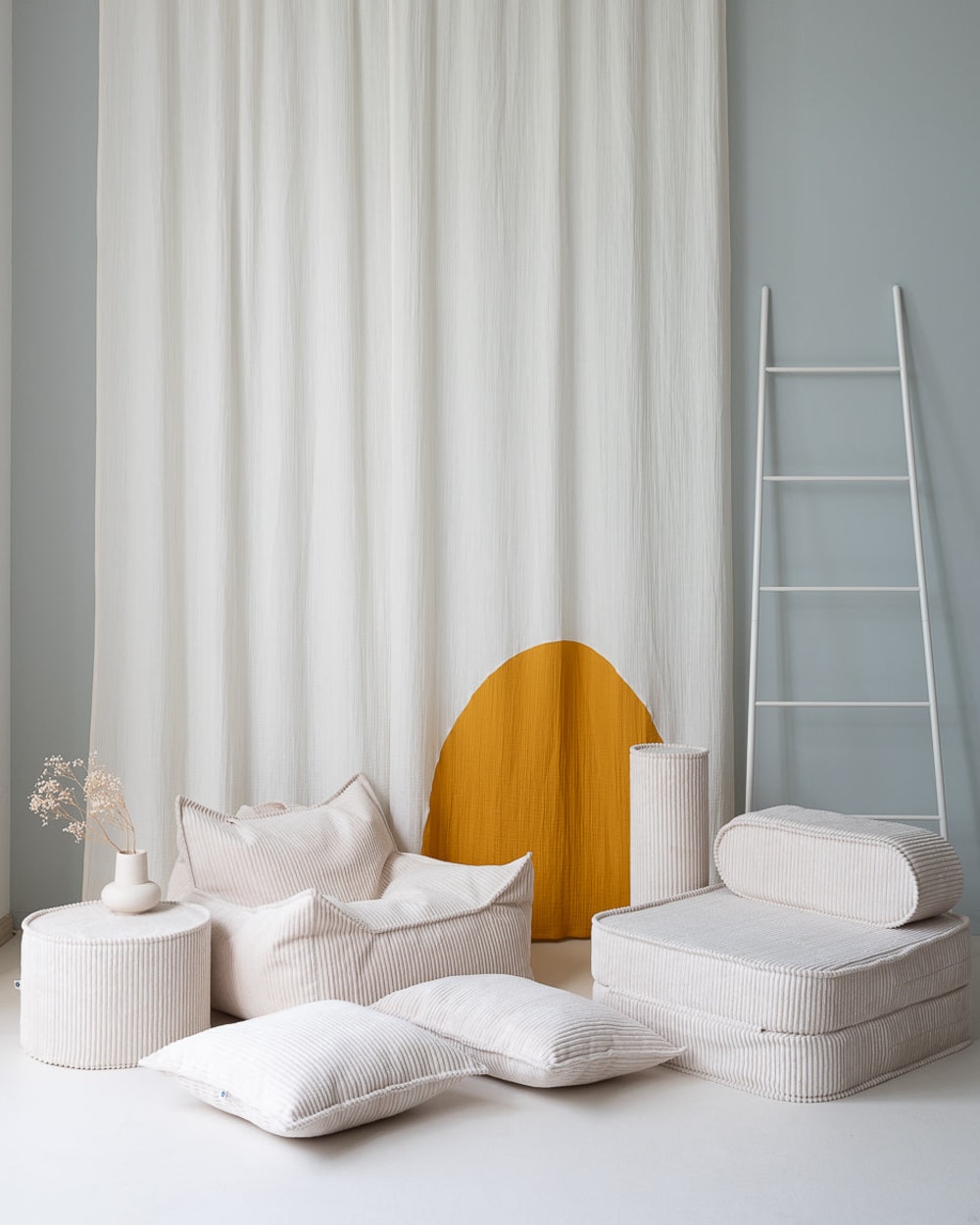 Blockkissen aus Breitcord 45 x 45 x 16 cm, Marshmallow - Maisons