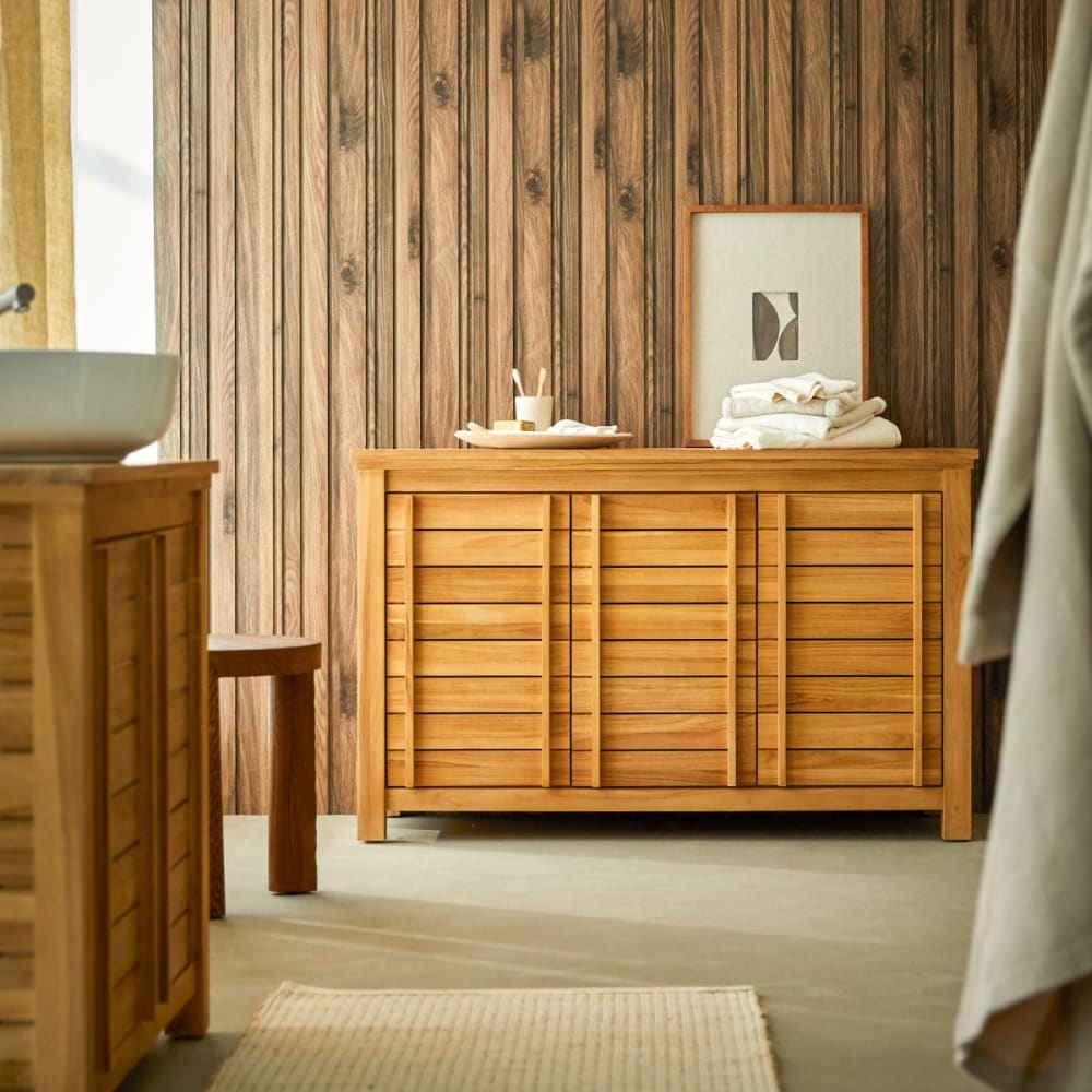 Tikamoon Aufbewahrungsmöbel aus massivem Teakholz, 125 cm style classic chic Beige