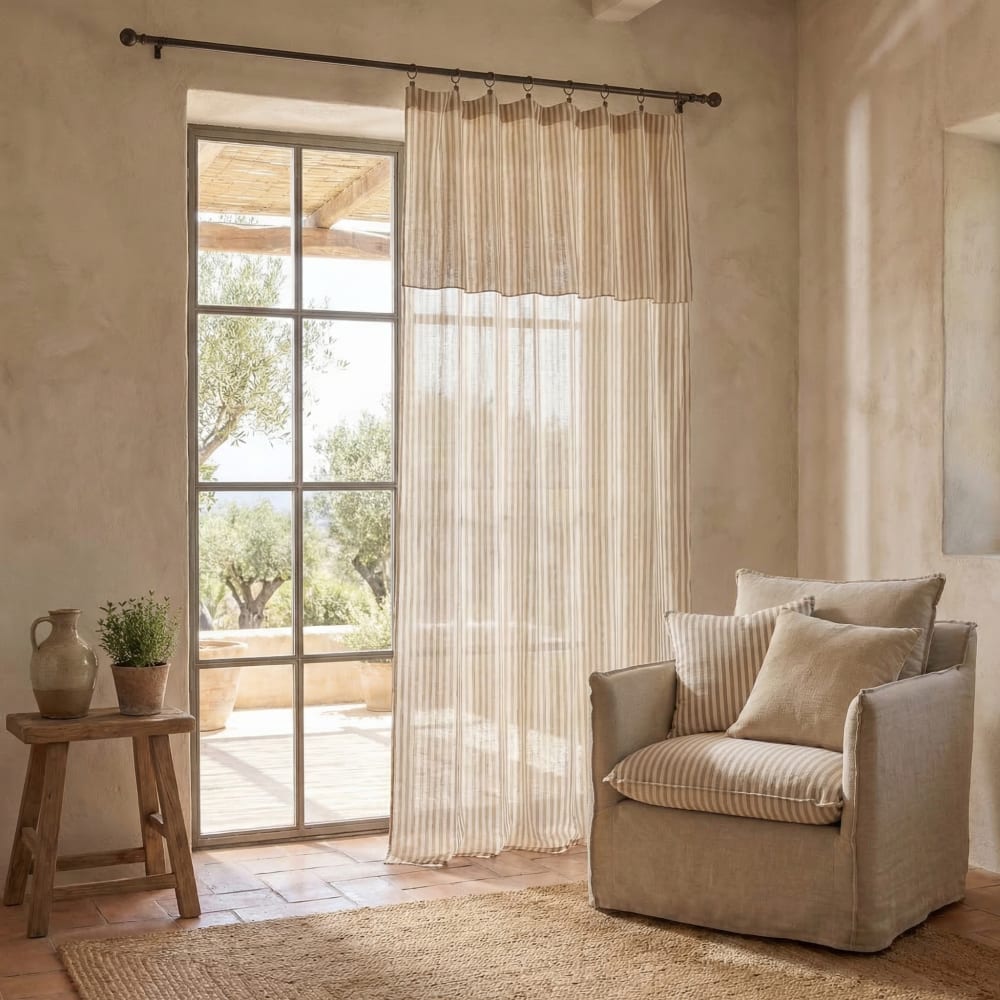 Rideau ajustable gaze de coton rayé 140x300 cm