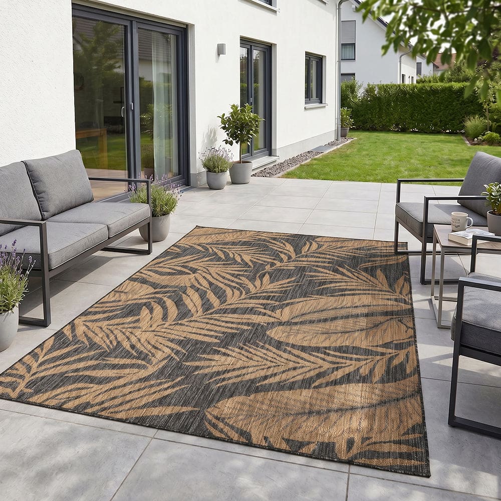 Tapis extérieur noués noir et beige 140x200cm — vue 3